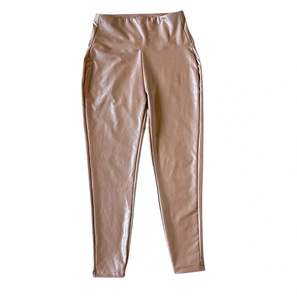 ZENANA brown faux leather high waist stretch leggings size Large